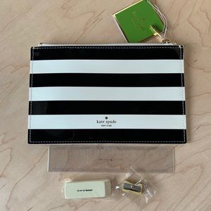KATE SPADE Black Stripe Pencil Pouch Set Top Zip